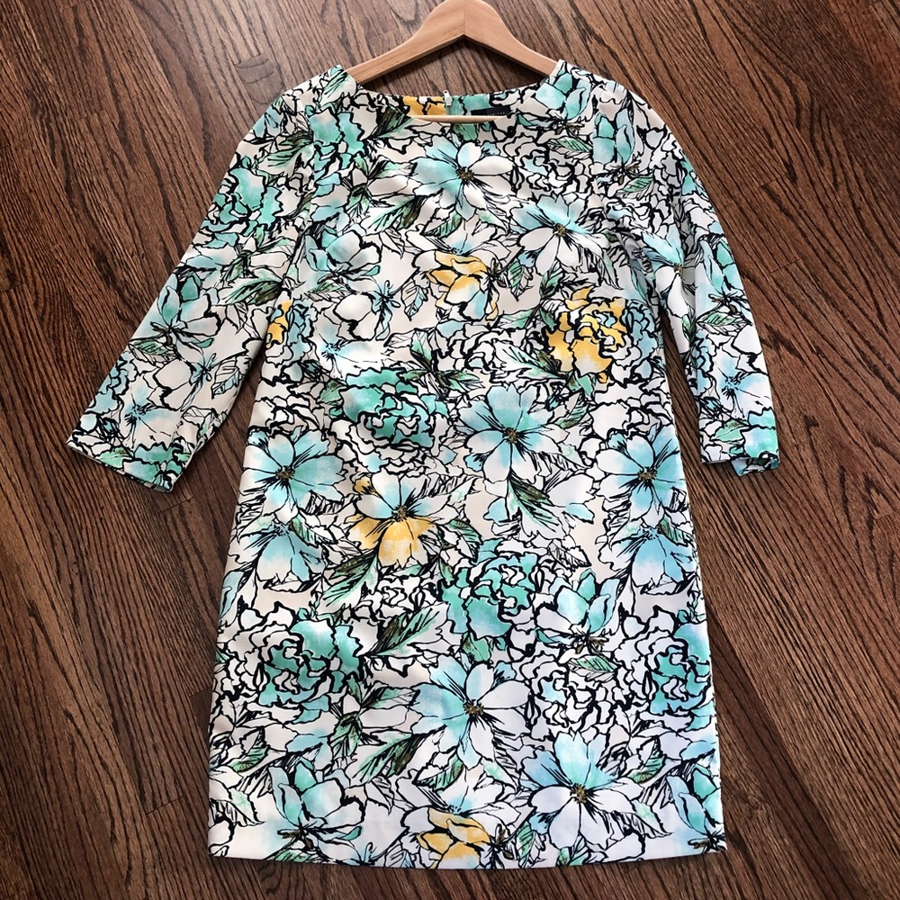 The Limited 3/4 Sleeve Floral Shift Dress